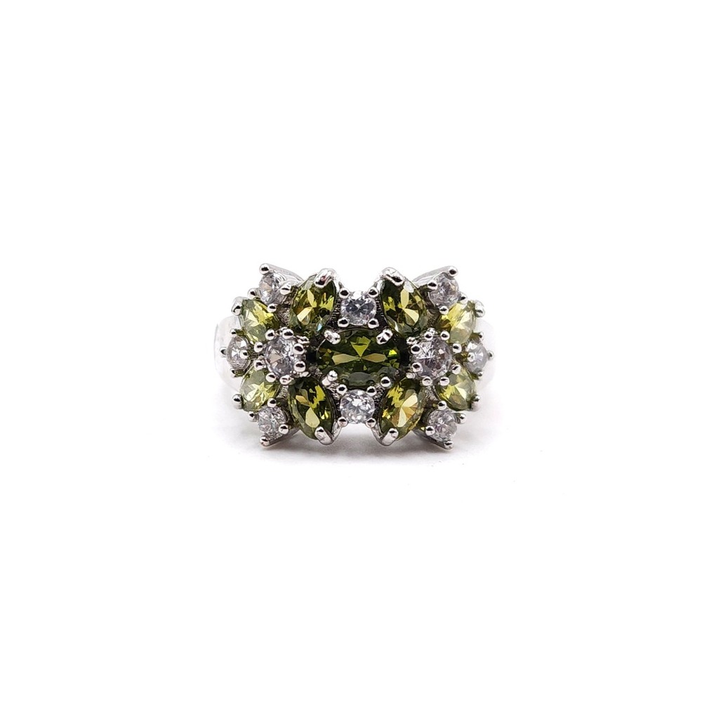 925 Sterling‎ Silver Green CZ Flower Ring